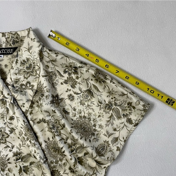 Vintage Silk Satin Tie Front Crop Top Green Floral - Picture 15 of 16